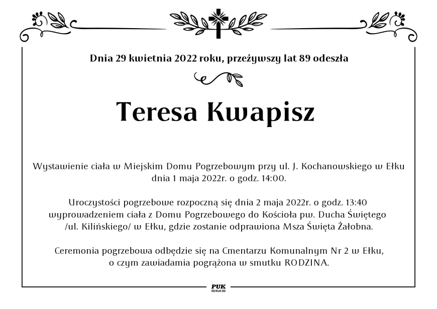 Teresa Kwapisz  - nekrolog